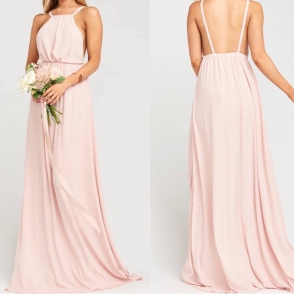 Show Me Your MuMu Pink Dusty Blush Crisp Backless Bridesmaid Maxi Dress Gown